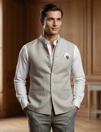 Off white premium cotton linen waistcoat