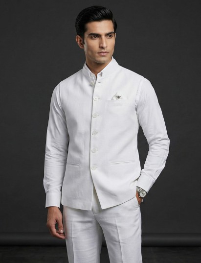White sleek cotton linen waistcoat