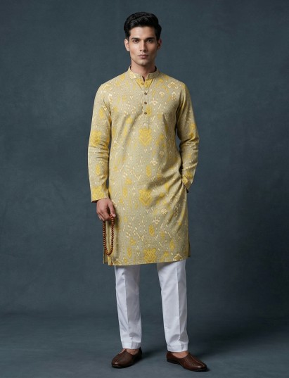 Light pista green cotton silk designer festive kurta suit