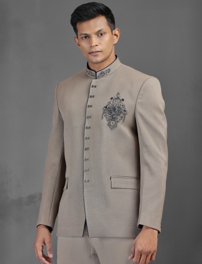 Dark beige classic jodhpuri suit for wedding occasions