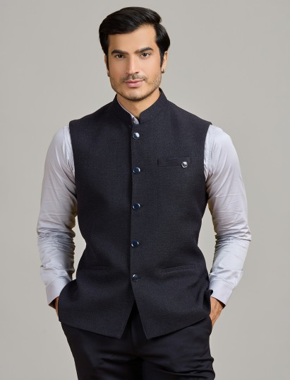 Black jute waistcoat for evening and party wear