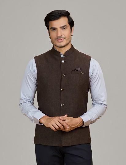 Classic brown jute waistcoat for formal styling