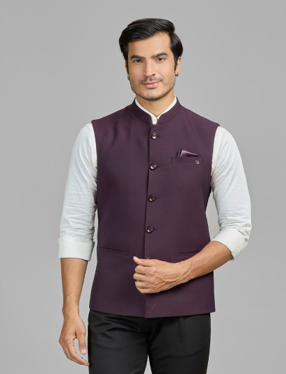 Rich wine terry rayon waistcoat for wedding looks