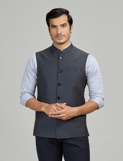 Dark grey terry rayon waistcoat for sophisticated wear