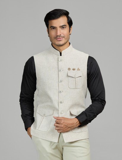 Light beige terry rayon waistcoat for reception styling
