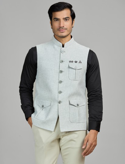 Mint blue terry rayon waistcoat for wedding occasions