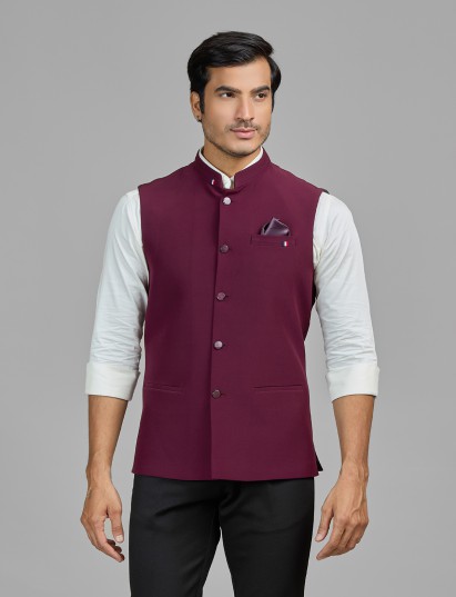Wine terry rayon waistcoat for grand wedding styling