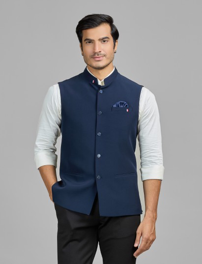 Navy terry rayon waistcoat for evening celebrations