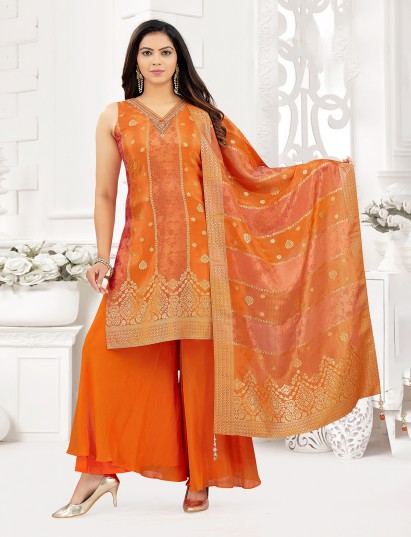 Rust orange silk pakistani style palazzo set