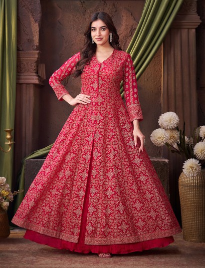 Rani pink georgette embroidered anarkali lehenga suit