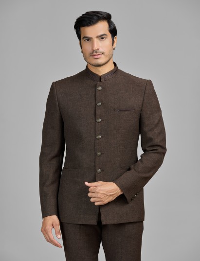 Brown jute jodhpuri suit for formal occasions
