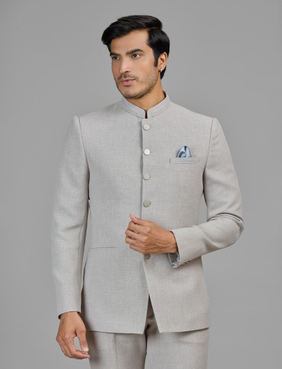 Cream jute jodhpuri suit for festive wear