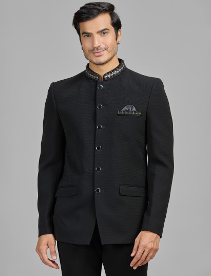 Black terry rayon jodhpuri suit for party wear