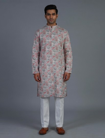 Off white floral silk elegant festive kurta set