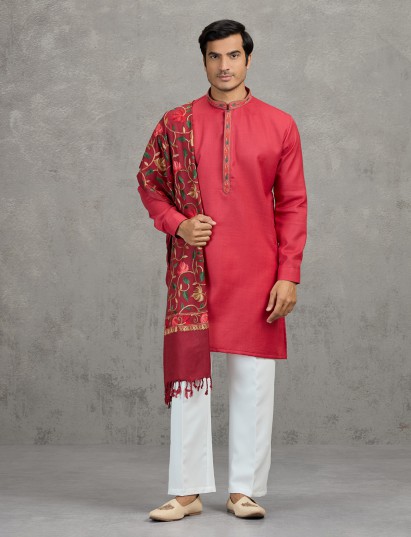 Pink silk pashmina elegant embroidered kurta set with dupatta