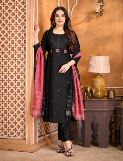 Black cotton silk yoke design festive salwar suit