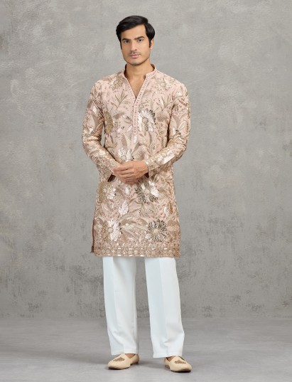 Peach georgette designer wedding wear kurta suit