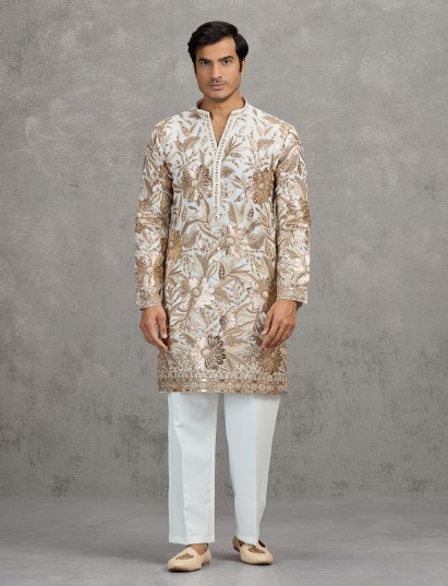 White georgette classic embroidered festive kurta suit