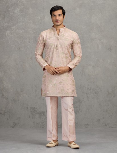 Dusty pink tissue silk graceful festive kurta suit