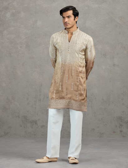 Beige brown shaded tissue designer festive kurta suit