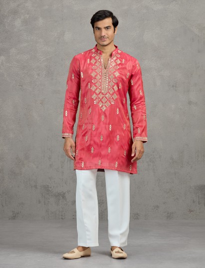 Pastel deep pink tissue soft festive kurta suit