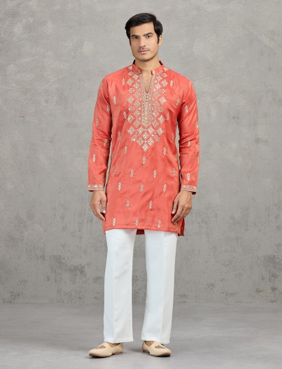 Orange tissue vibrant festive kurta suit