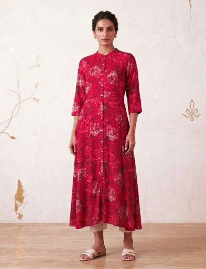 Magenta cotton silk a line kurti