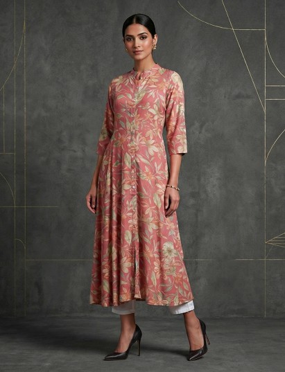 Onion pink cotton silk flared kurti