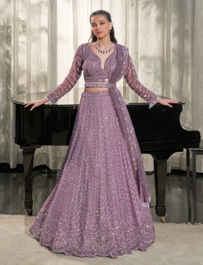 Dusty lavender lehenga choli with in soft net fabric