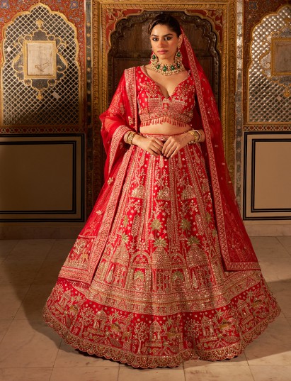 Classic red silk heavy bridal lehenga choli