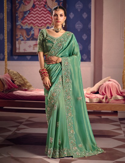 Pastel green viscose zari tissue saree with attractive border
