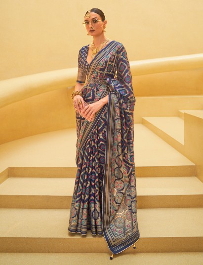 Blue soft organza saree with delicate zari shimmer