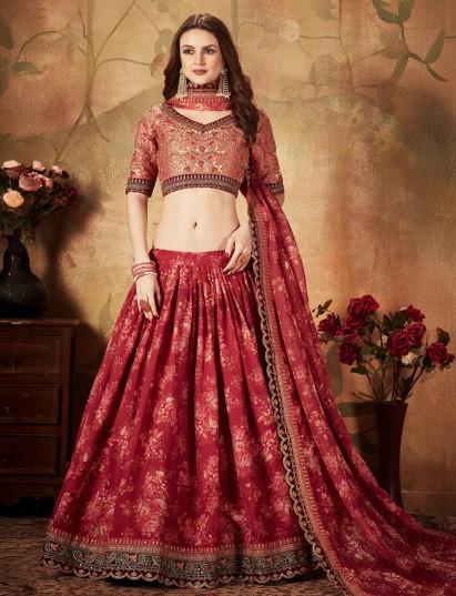 Deep maroon designer lehenga choli with heavy embroidery