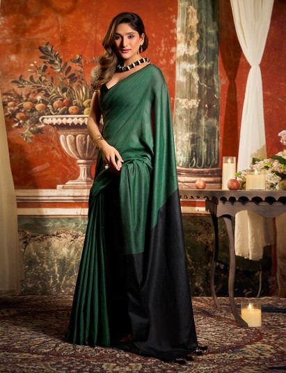 Fresh green cotton saree with tassel pallu design