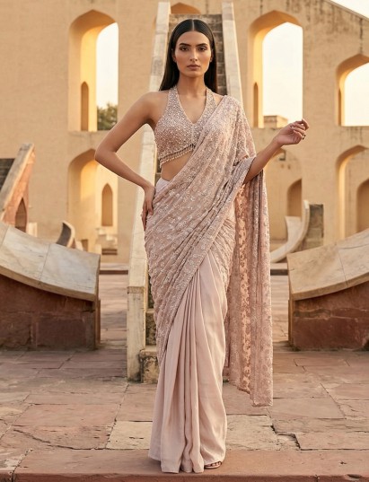 Mauve purple silk designer ready to wear saree