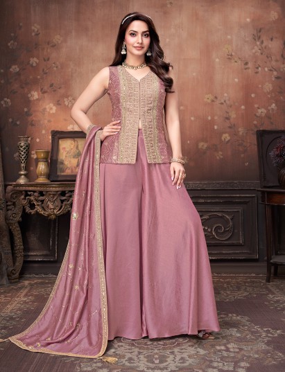 Onion pink silk palazzo suit for women wedding wear