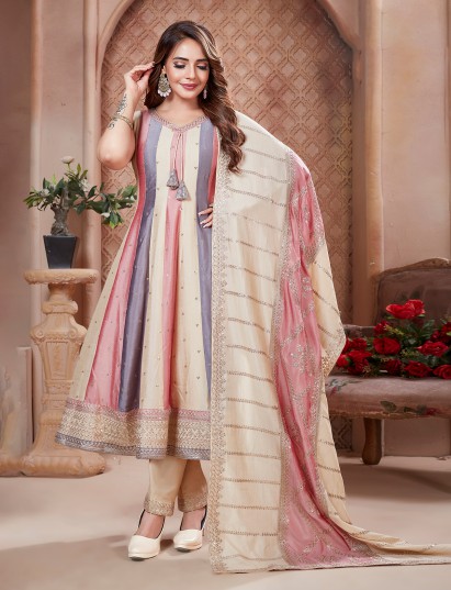 Multi color silk sweetheart neck salwar suit for women