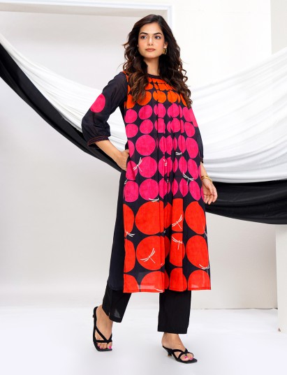 Multicolor georgette silk printed kurti set