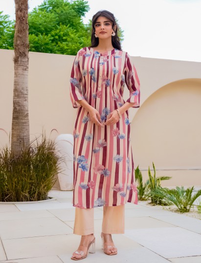 Off white wine georgette floral printed kurti set