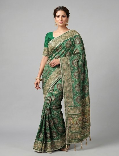 Green art patola silk saree with elephant motif elegance