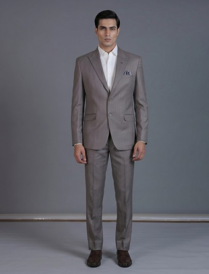Pastel grey notch lapel two button coat suit