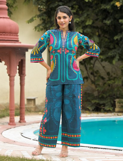 Blue printed cotton co ord set