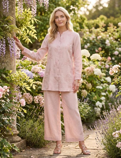 Soft light pink linen cotton co ord set for women