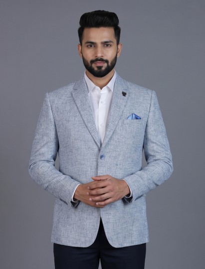 Light blue linen silk blazer for polished formal wear