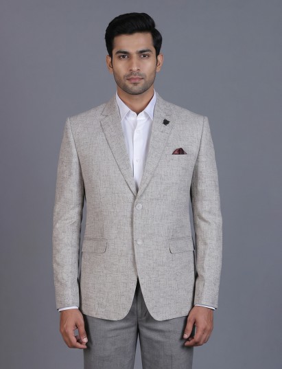 Beige linen silk blazer for timeless formal occasions