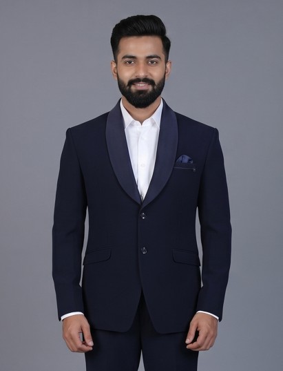 Navy terry rayon blazer for elegant formal events