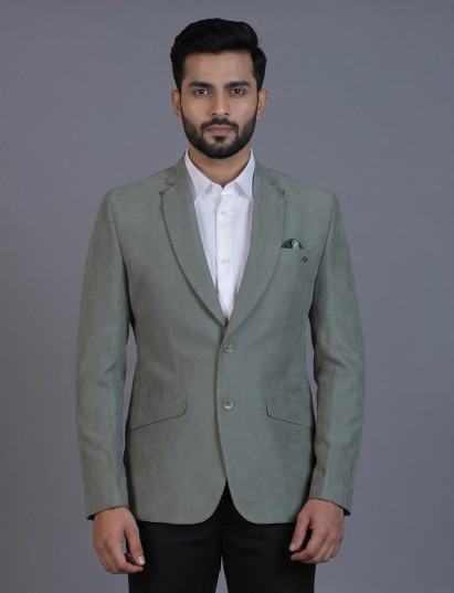 Pista green terry rayon blazer for fresh festive mens wear