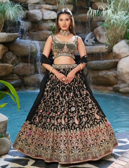 Black georgette lehenga choli with zardosi embellishments
