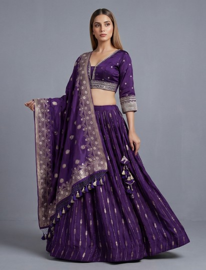 Purple satin silk lehenga choli with zari work