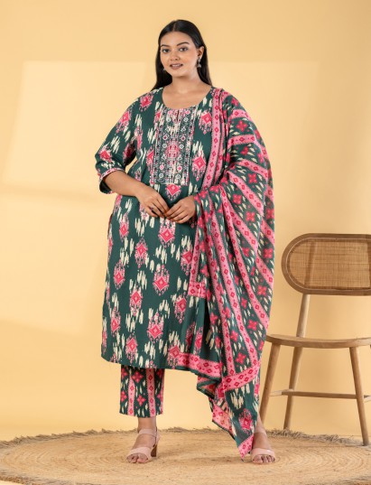 Green cotton printed kurti set for comfortable casual wear